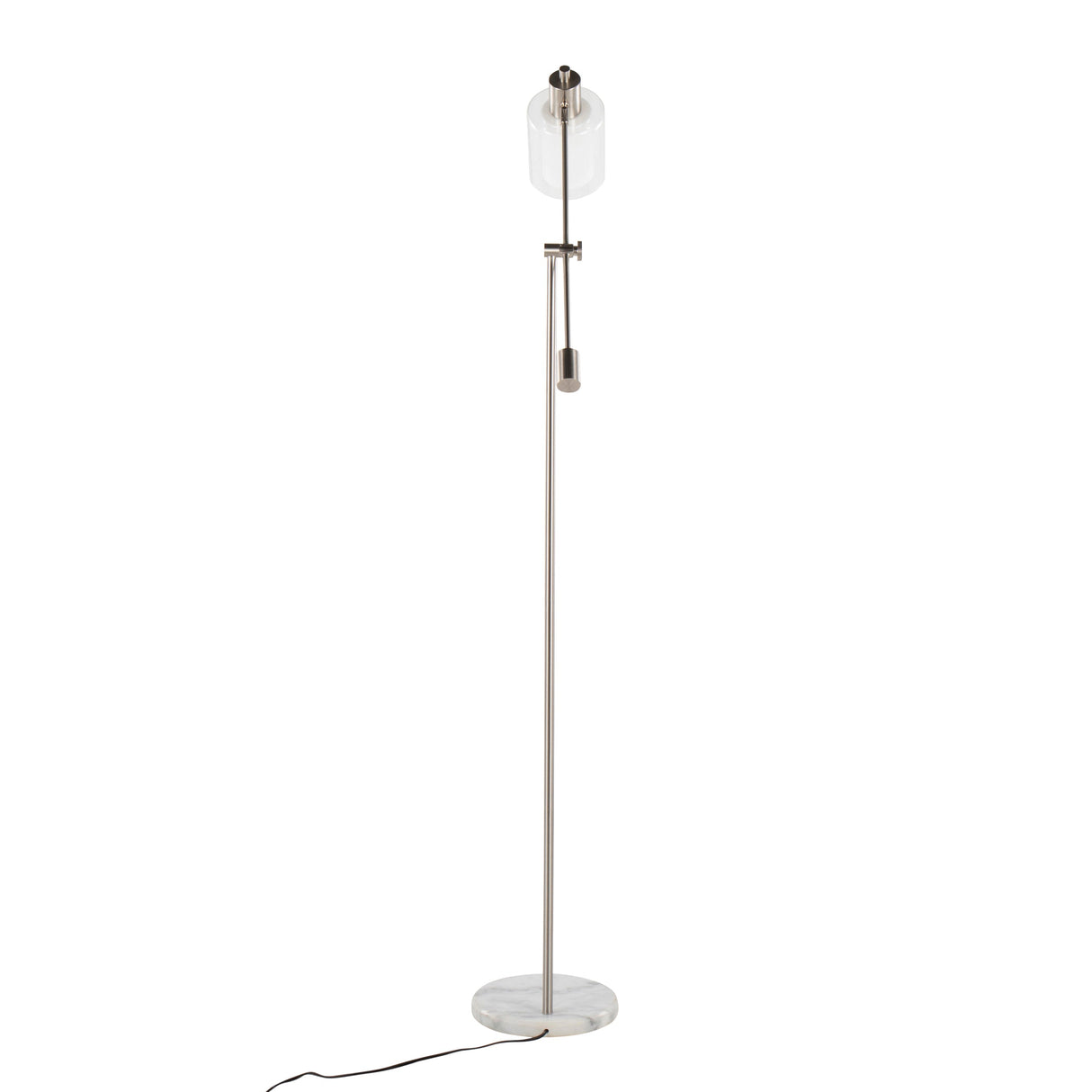 Marcel Contemporary/Glam Floor Lamp in White Marble and Nickel Metal