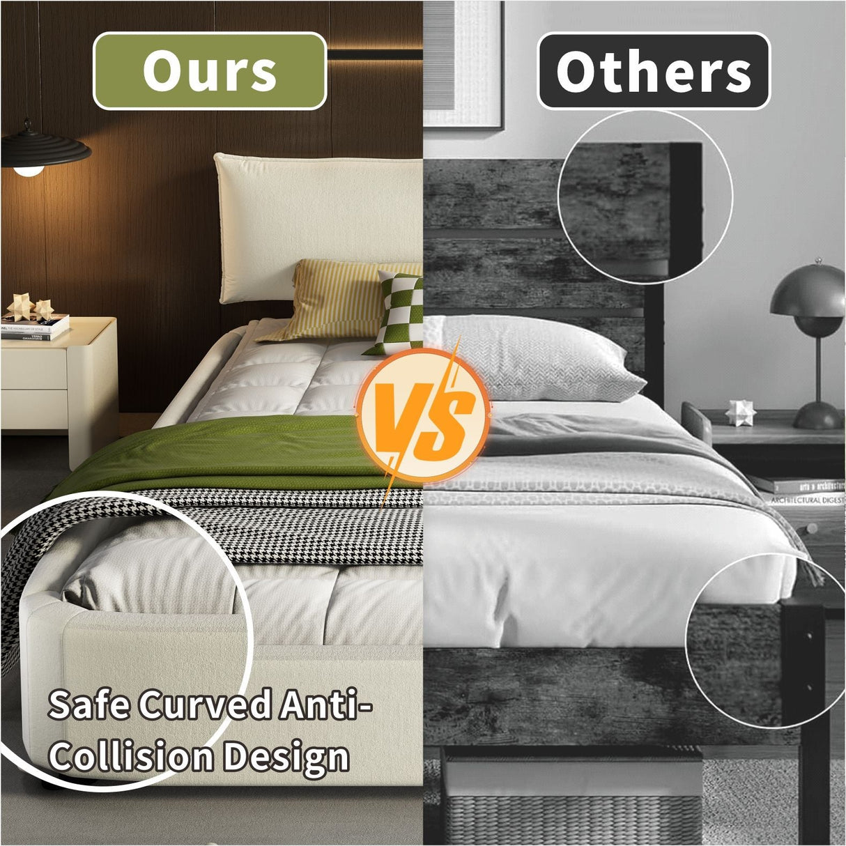 Cloud Bed Frame With Oversized Padded Movable Headboard