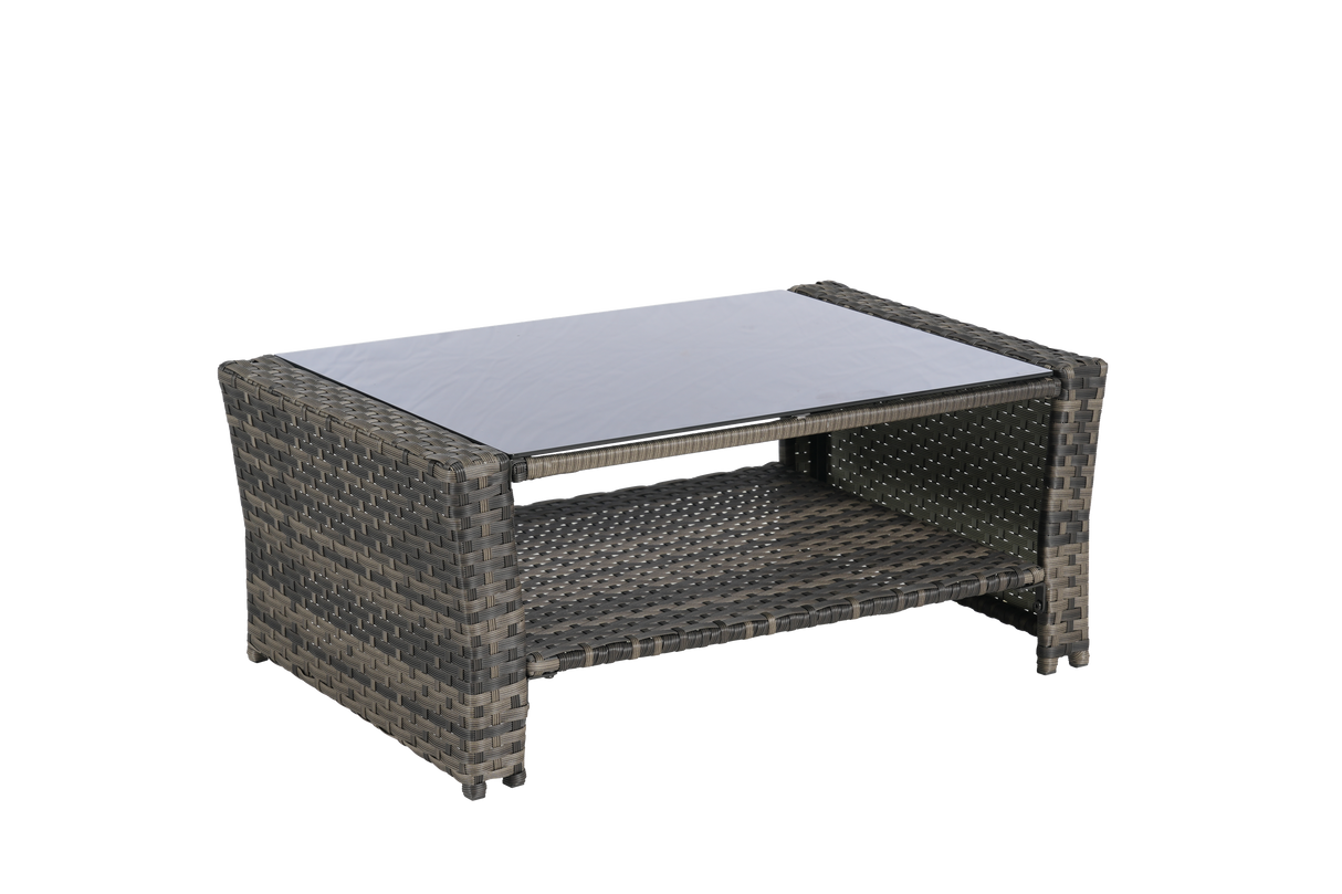 4 Pieces Outdoor Patio Furniture Set with Rattan Chairs and Tempered Glass Table