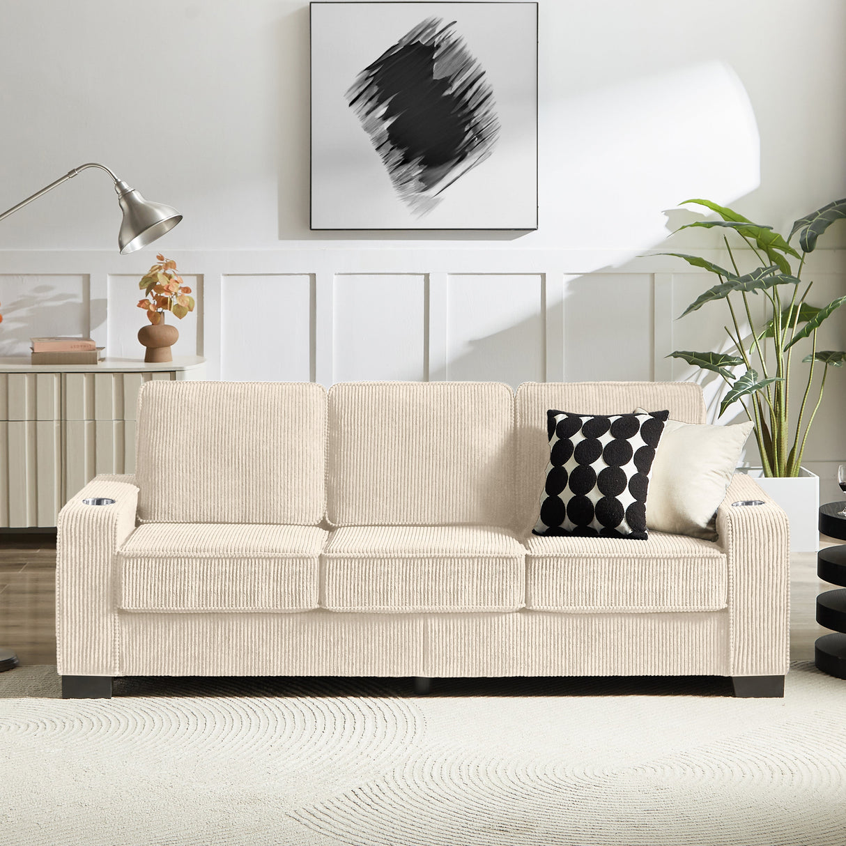Modern Corduroy 3-Seater Sofa