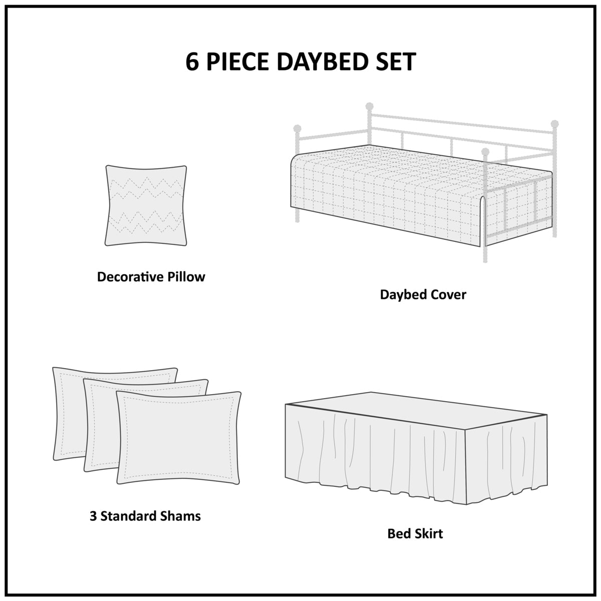 6 Piece Reversible Scalloped Edge Daybed Cover Set - Seafoam