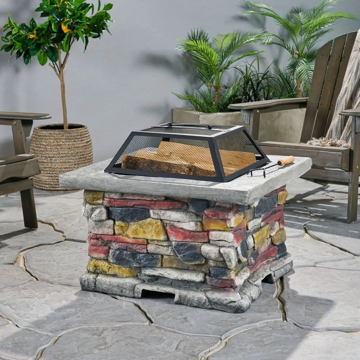 Outdoor Wood Burning Magnesium Oxide Fire Pit with Lid