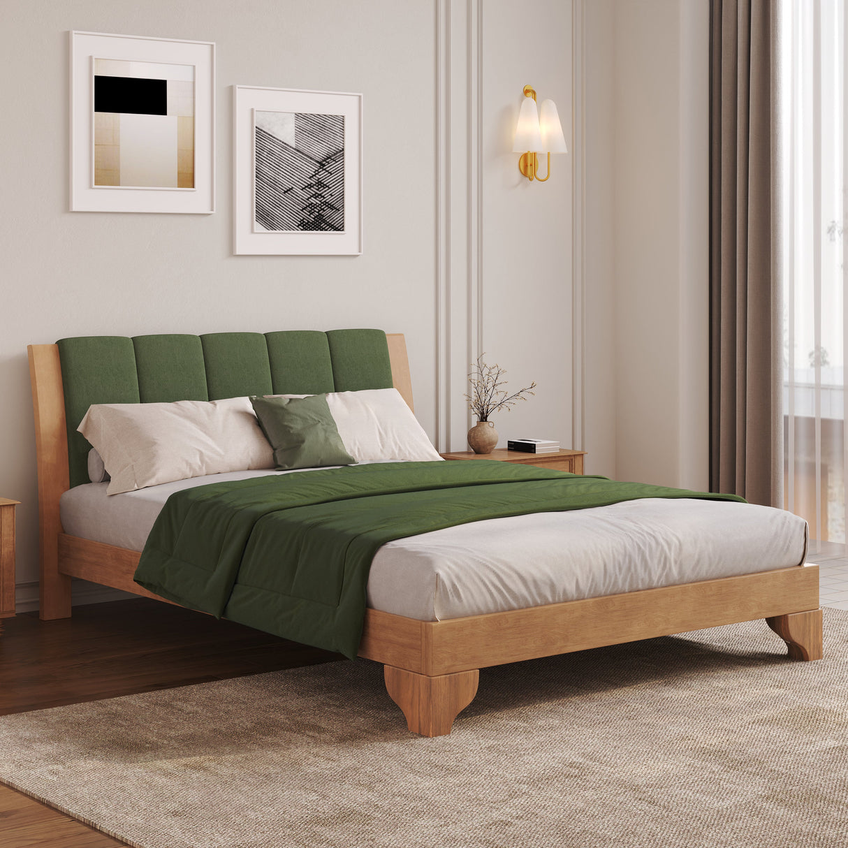 Premium Pine Wood Queen Bed Frame with Headboard