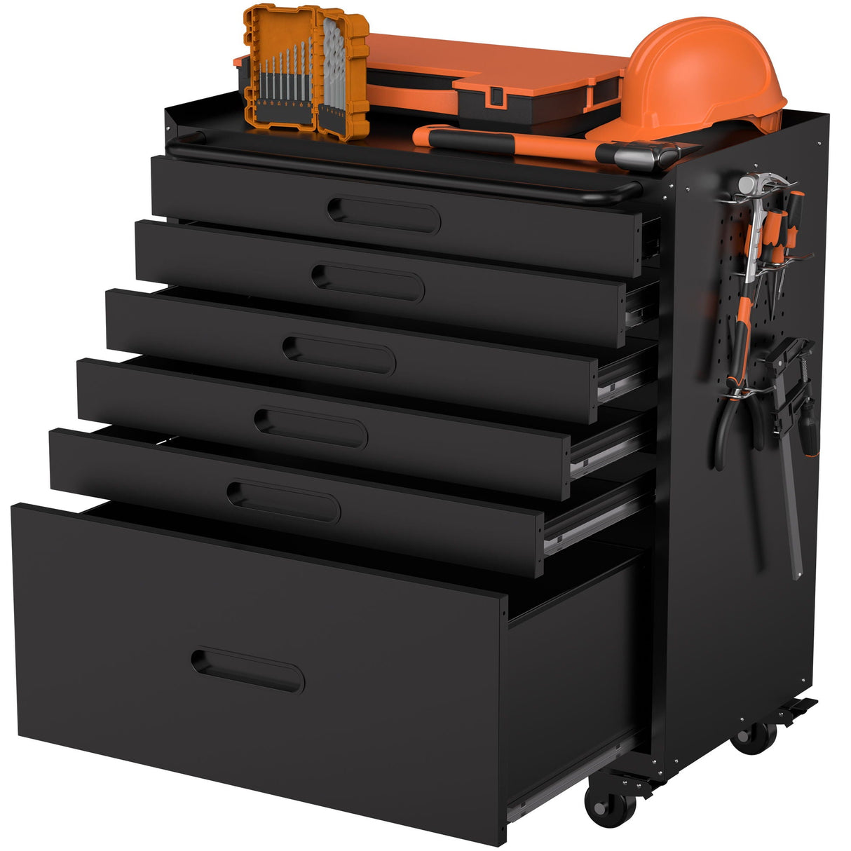 Rolling Tool Cabinet Heavy Duty Garage Storage With Lockable Doors & Drawers