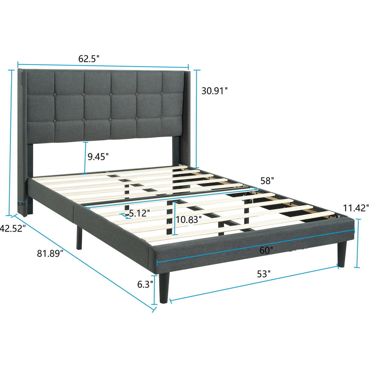 Modern Queen Size Upholstered Platform Bed Frame