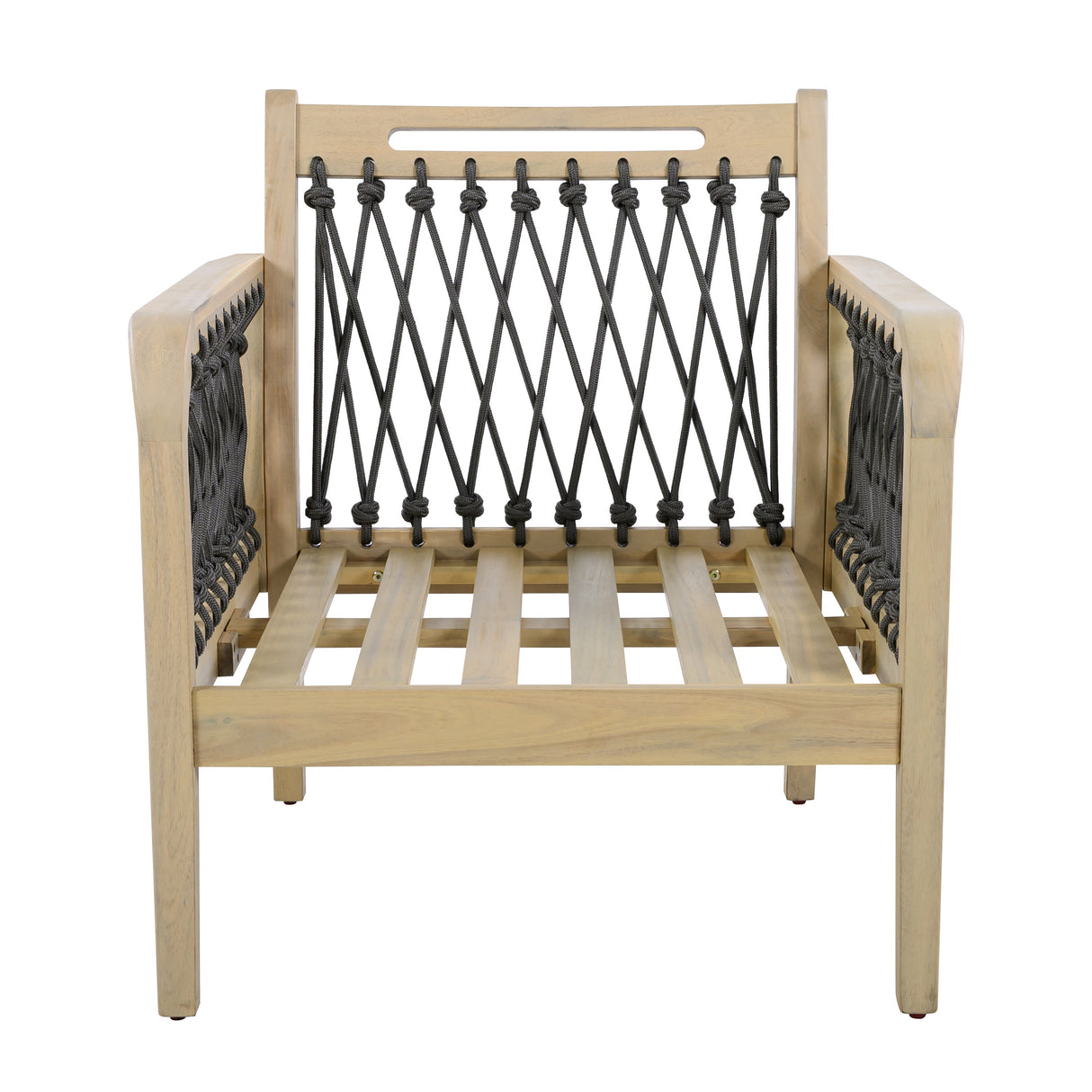Outdoor Acacia Wood Club Chair with Handwoven Rope, Light Teak Finish