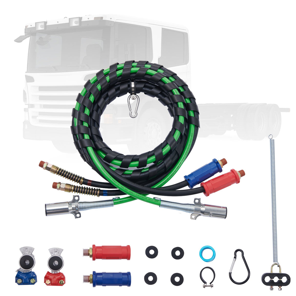 12FT Semi Truck Air Lines Kit with Glad Hands and 7-Way ABS Power Line