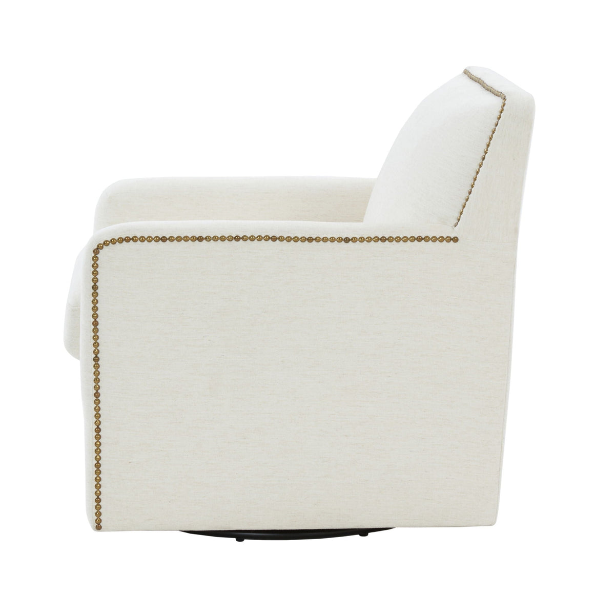 Cream Swivel Accent Chair with Antique Brass Nailhead Trim