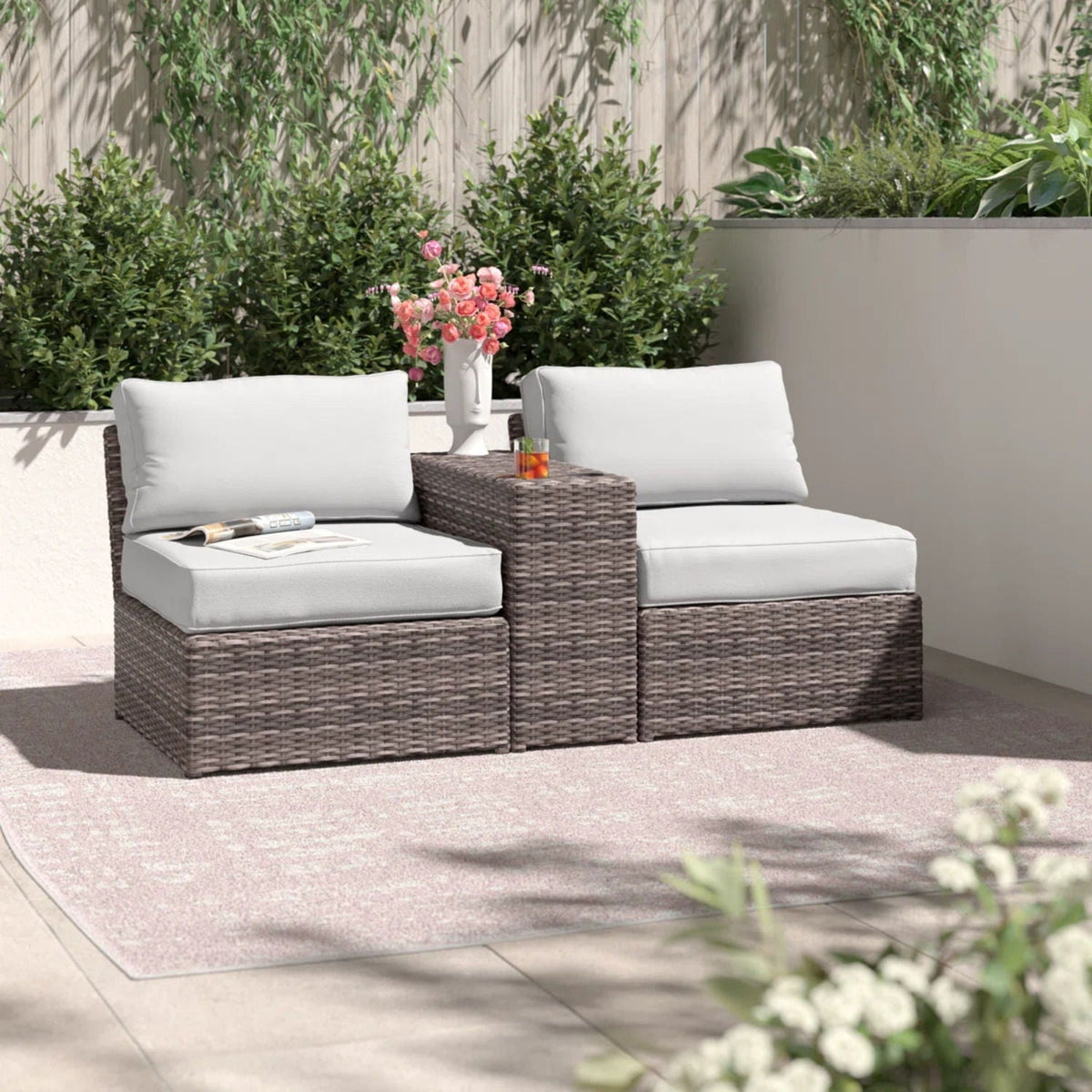 Weather Resistant Wicker Conversation Set with Cushions – Dark Brown or Dark Gray