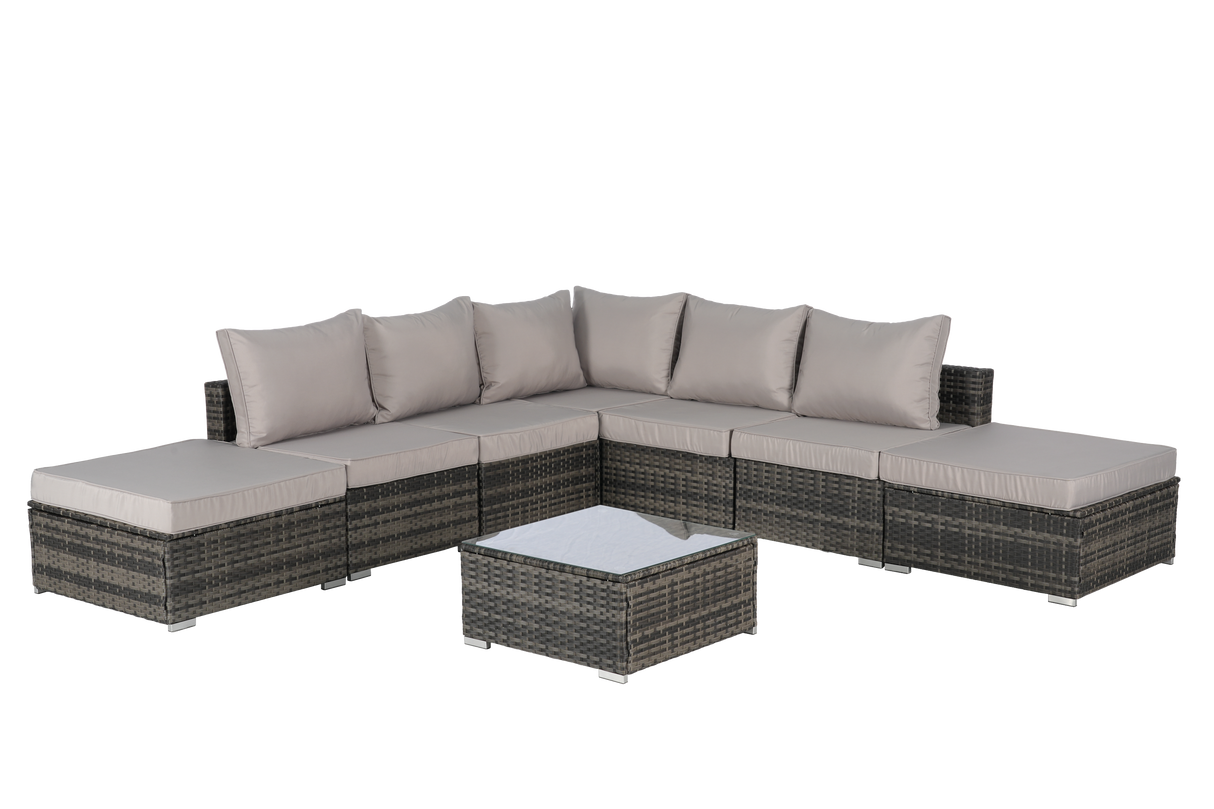 8 Pieces Outdoor Patio Sectional Sofa Couch,Wicker Furniture Conversation Sets with Washable Cushions & Glass Coffee Table for Garden, Poolside, Backyard