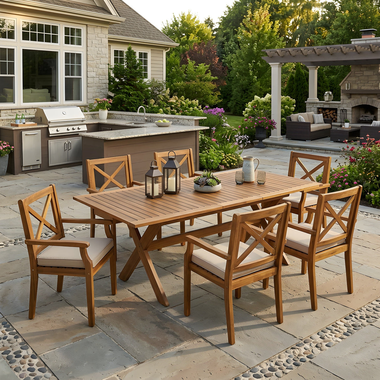 7 Pieces Acacia Wood Outdoor Dining Set