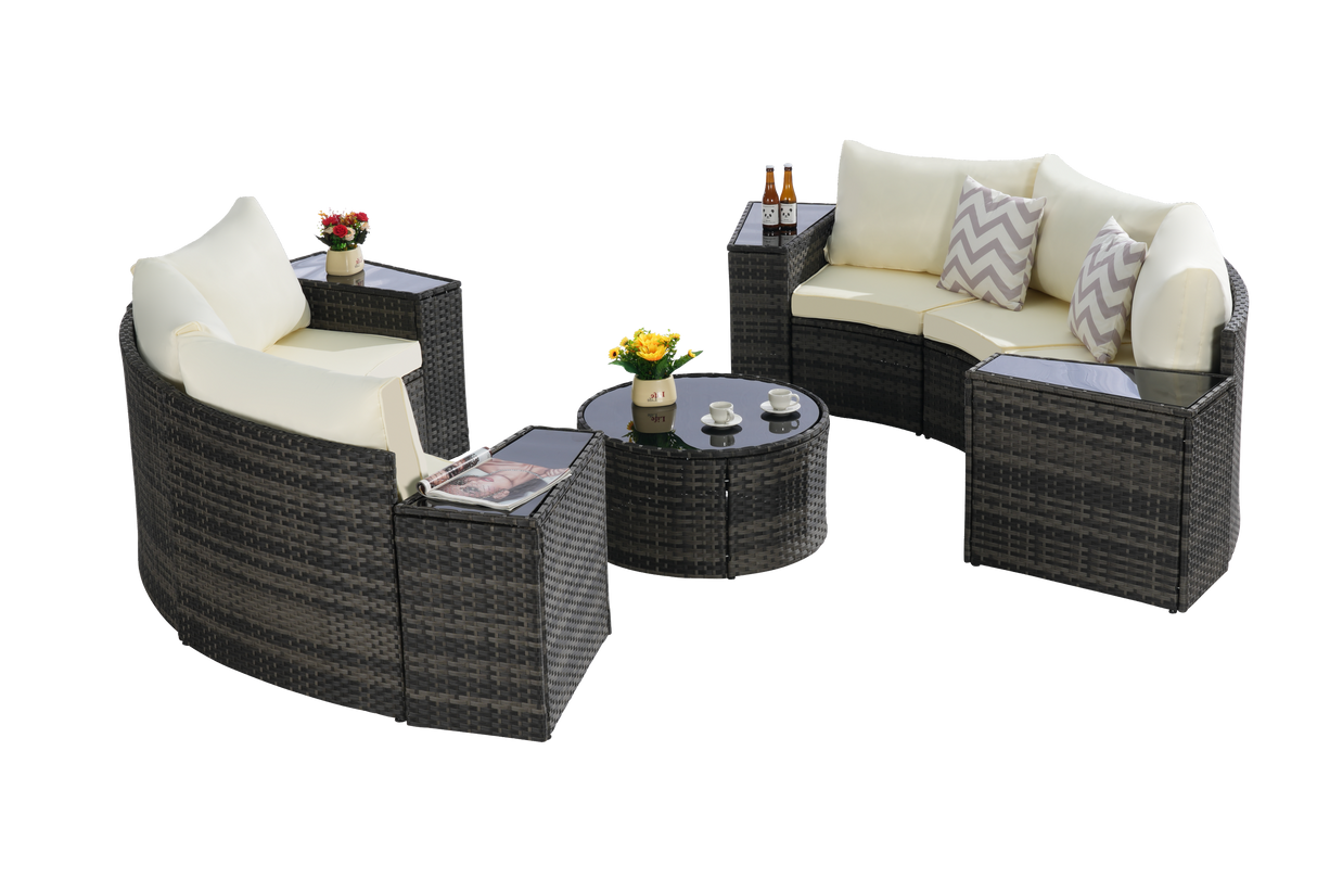 Outdoor Patio Furniture 11-Piece Half-Moon Sectional Round Patio Sofa Set