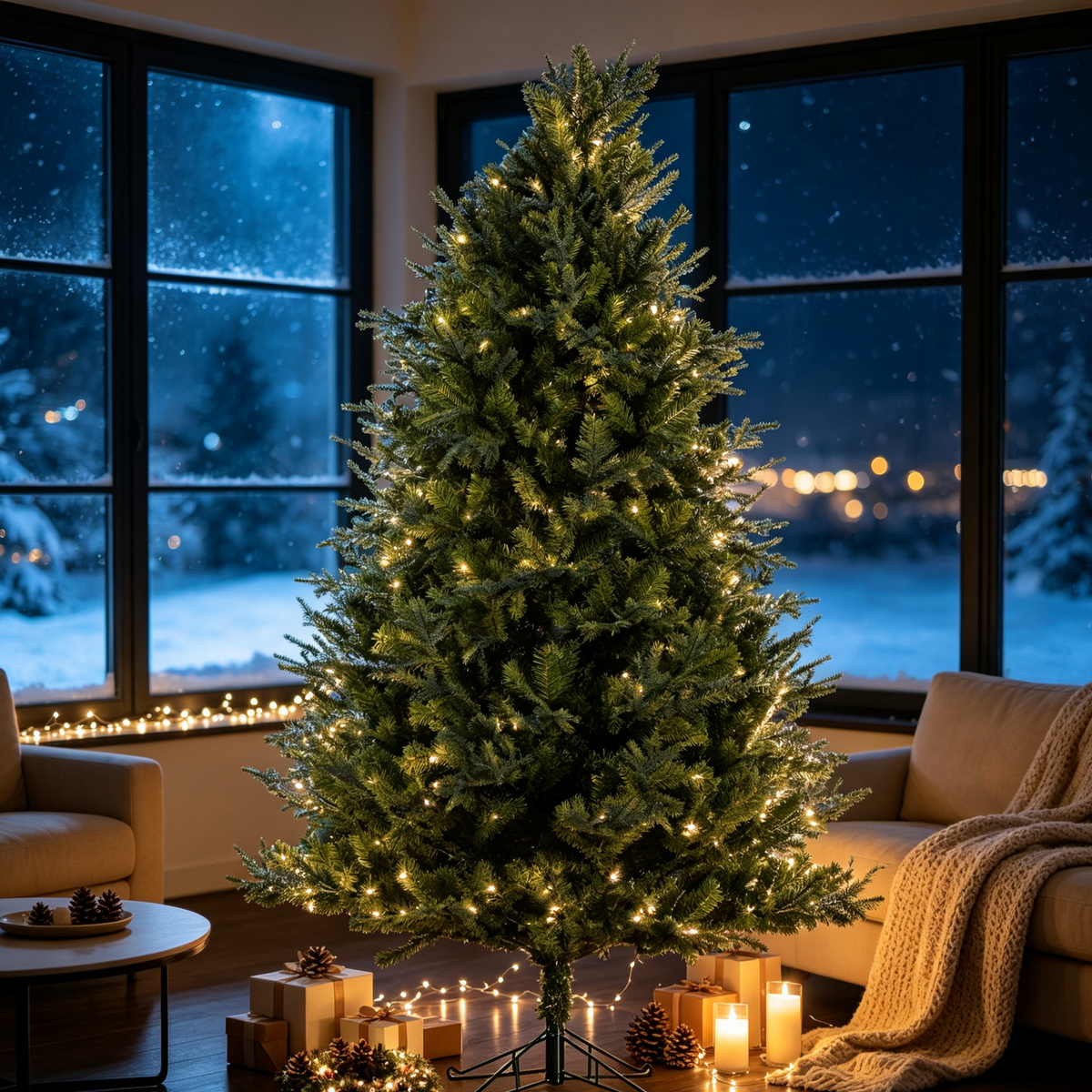 7 Ft Realistic PE/PVC Hybrid Christmas Tree with Fresh Pine Scent
