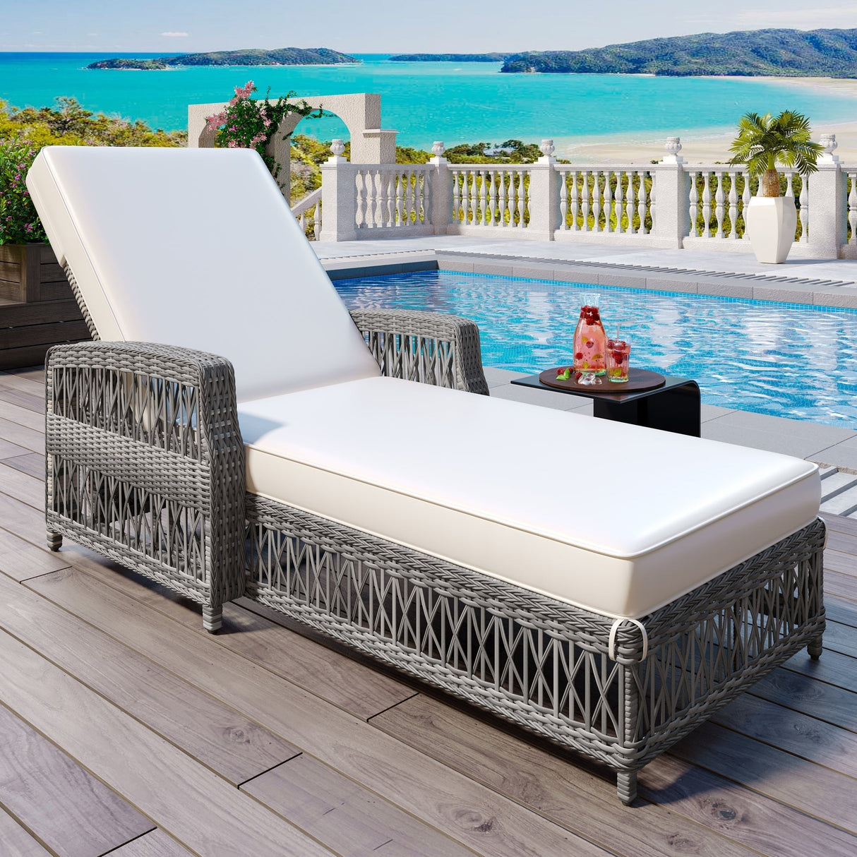 GO Outdoor Long Reclining Chaise with Cushions