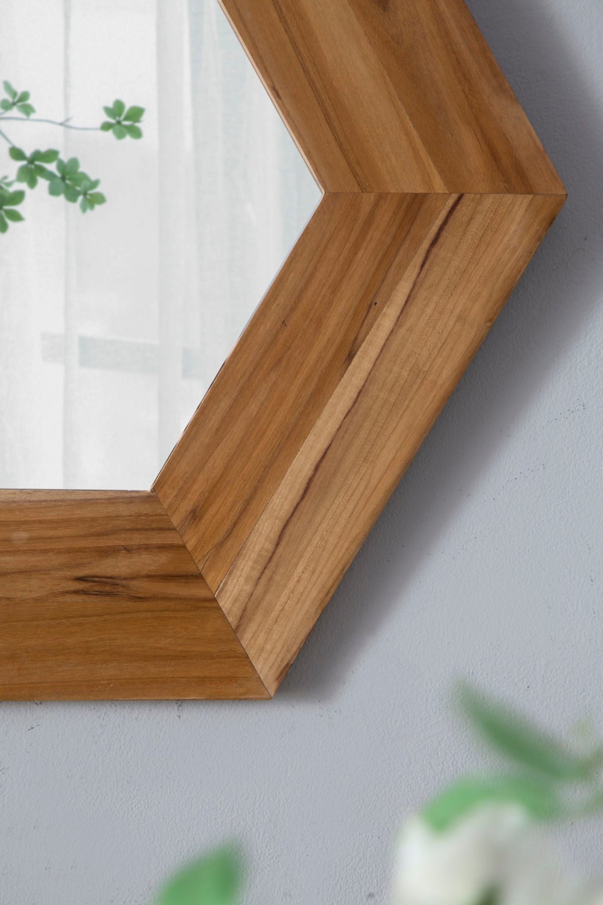 Hexagon Mirror With Natural Wood Frame