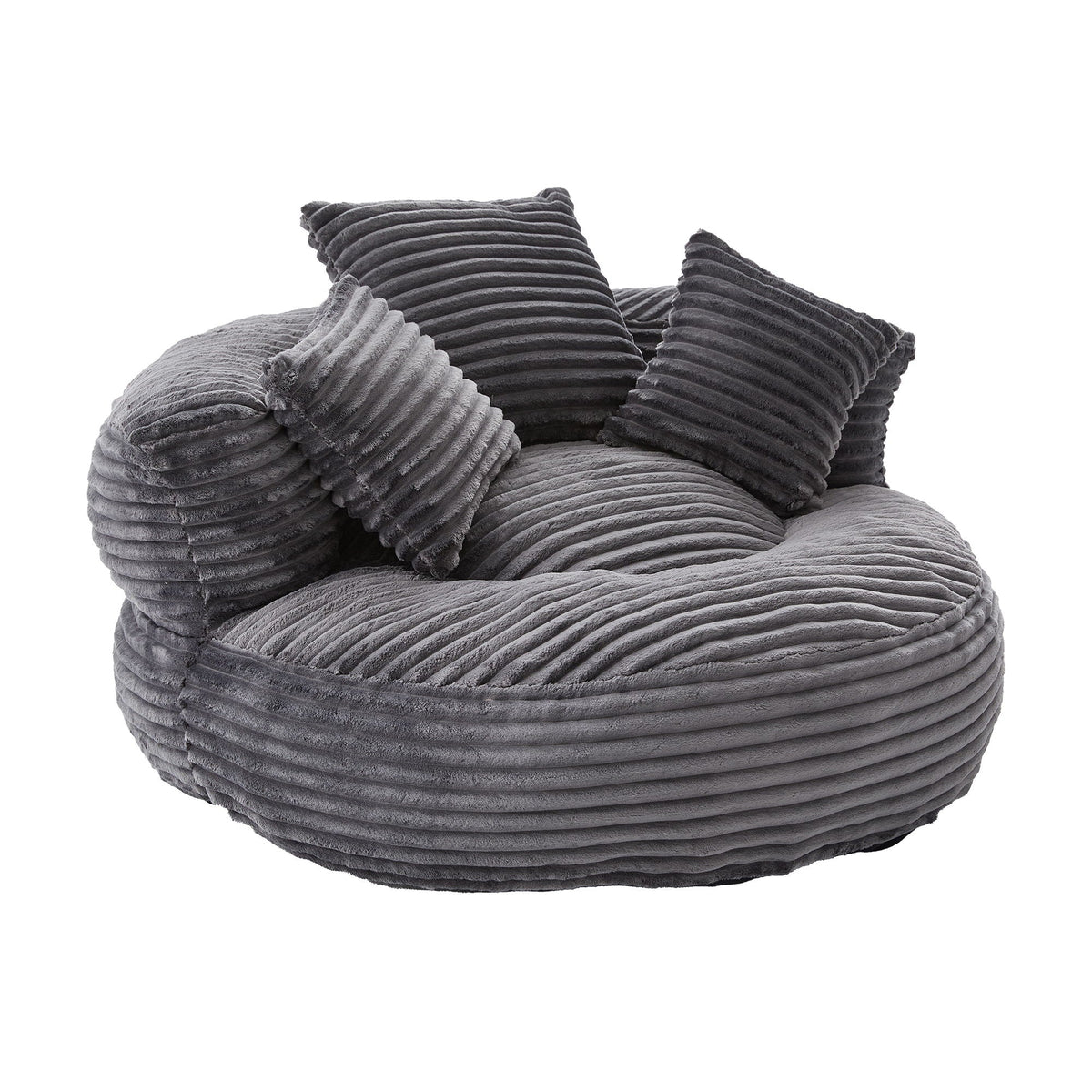Oversized Bean Bag Chair with 3 Pillows & Armrest - Dark Gray