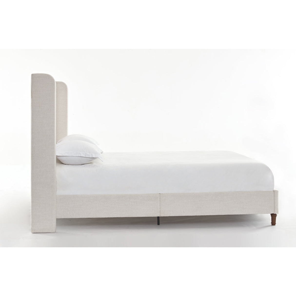 Hayden King Size Upholstered Wingback Bed with Textured Ivory Canvas and Tall 54" Headboard