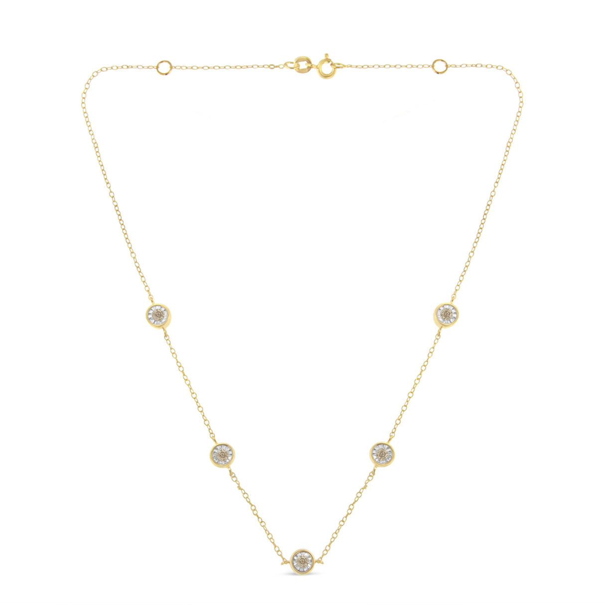 Yellow Color Plated Sterling Silver Diamond Station Necklace (1/2 cttw, K-L Color, I2-I3 Clarity)
