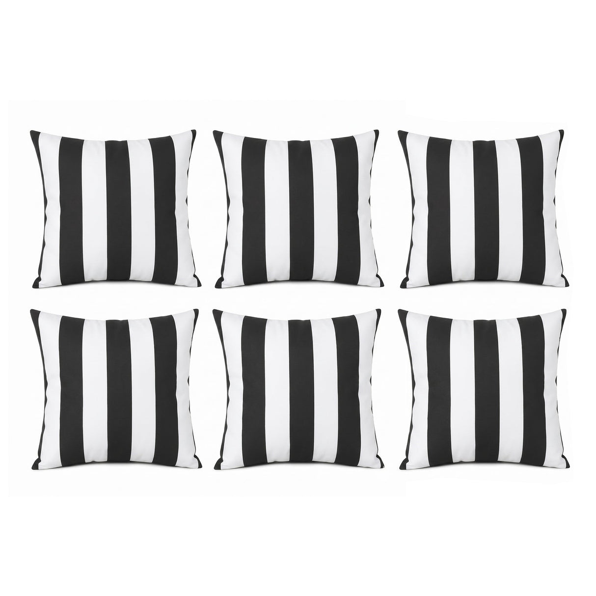 6 Pack Outdoor Pillow Covers (18x18 Inch) - Black/White Striped