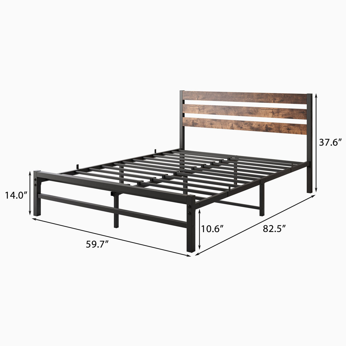 Industrial Metal & Wood Platform Bed Frame