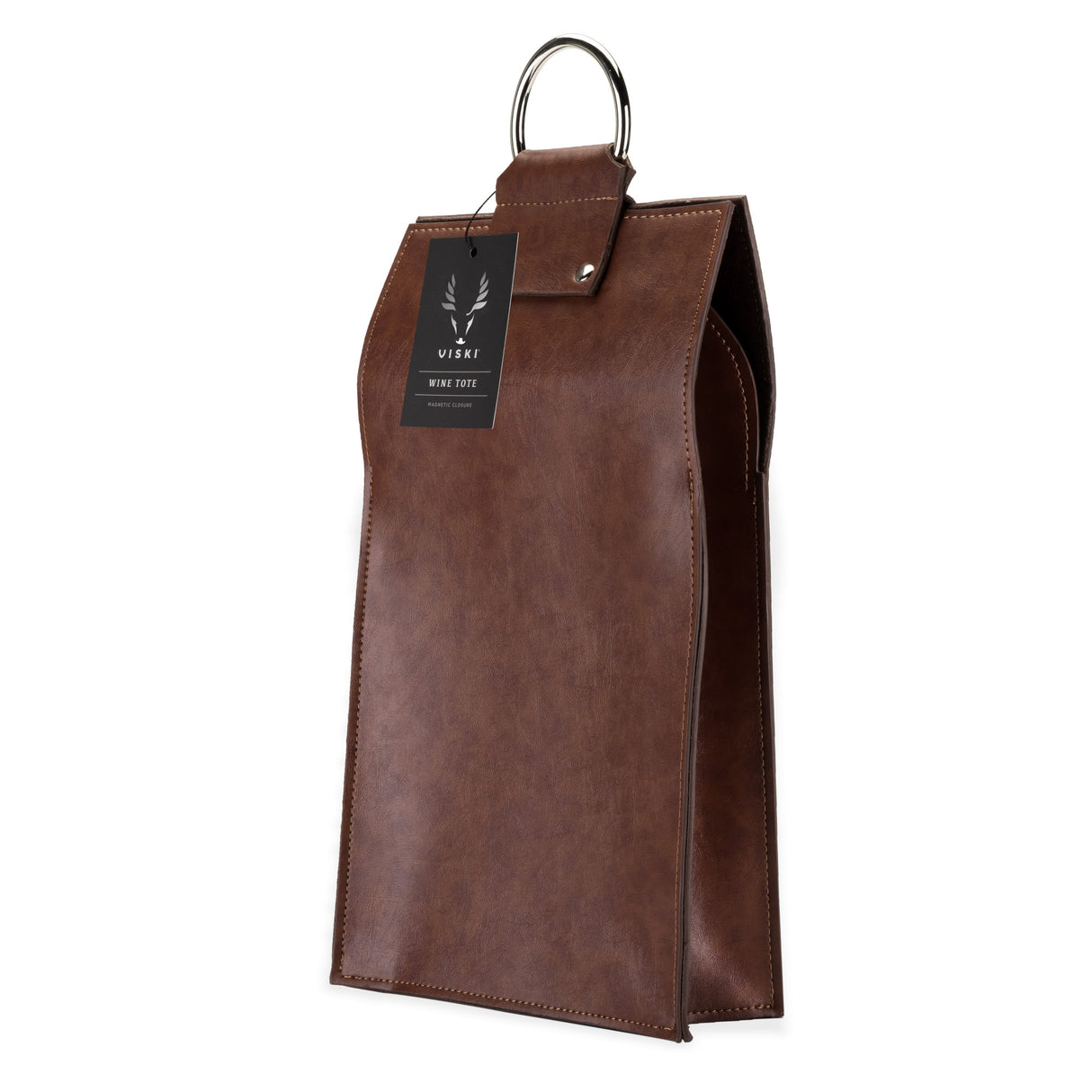 Brown faux leather double-bottle wine tote by viski®
