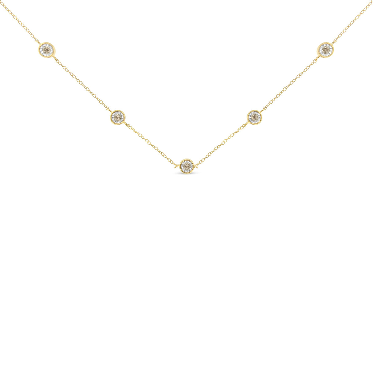 Yellow Color Plated Sterling Silver Diamond Station Necklace (1/2 cttw, K-L Color, I2-I3 Clarity)