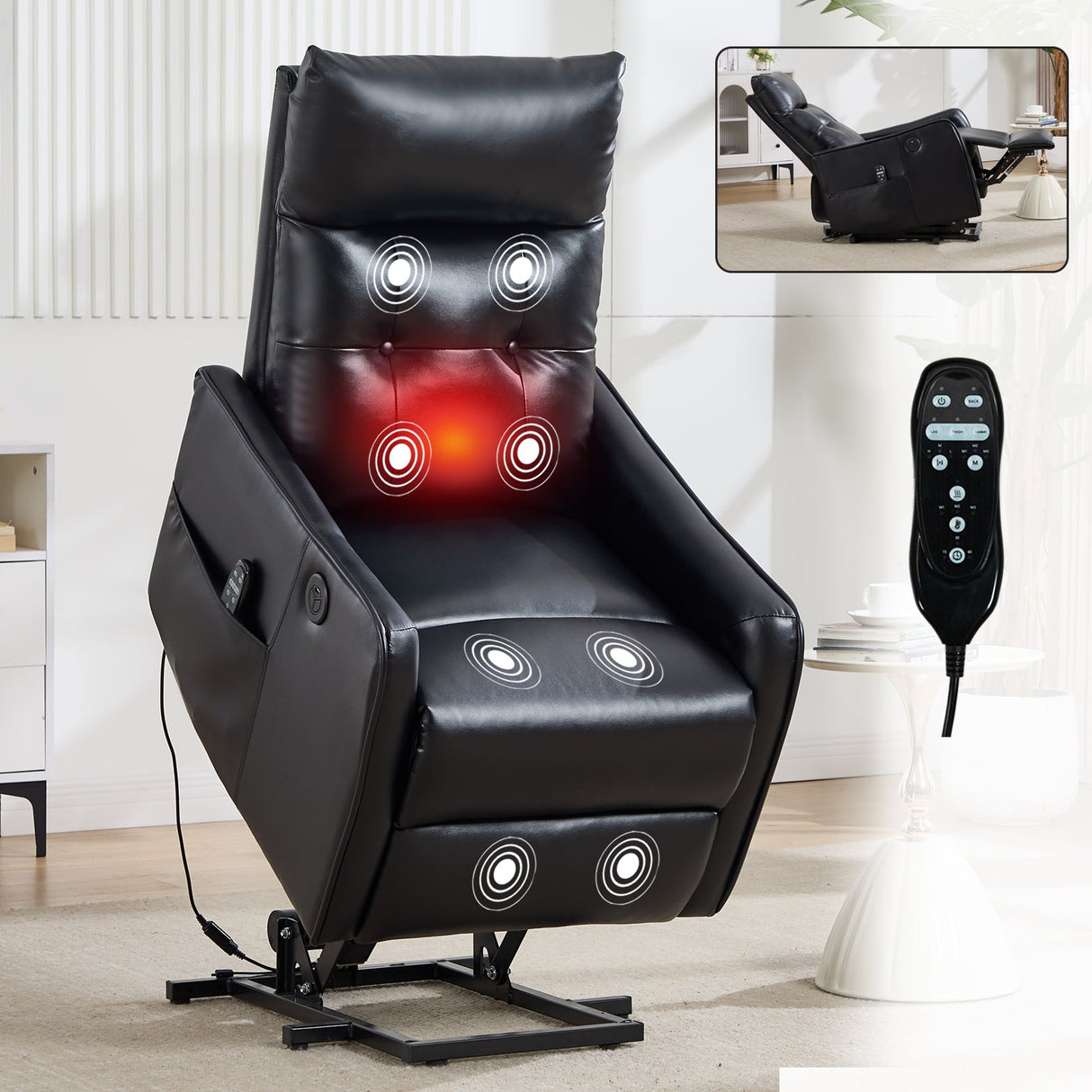 Black PU Single Motor Power Lift Recliner Chair