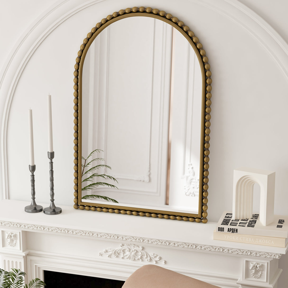 Vintage Iron Arch Wall Mirror in Gold