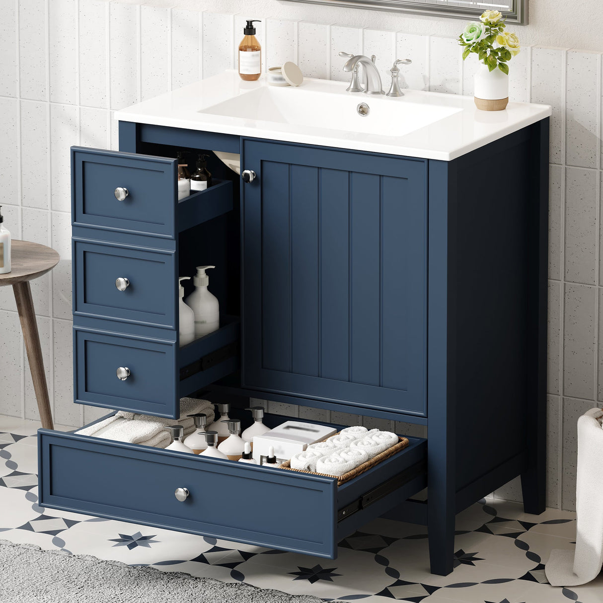 30" Bathroom Vanity with Sink, One Cabinet and Three Drawers