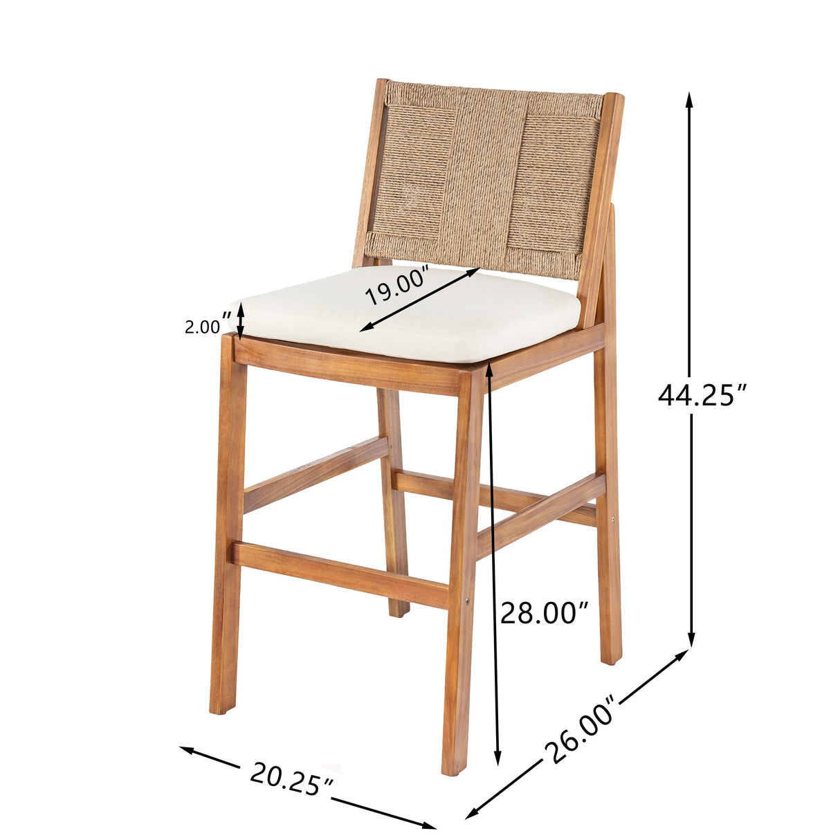 4 Pieces Natural Outdoor Bar Stool Set - Solid Acacia Wood and Woven Wicker