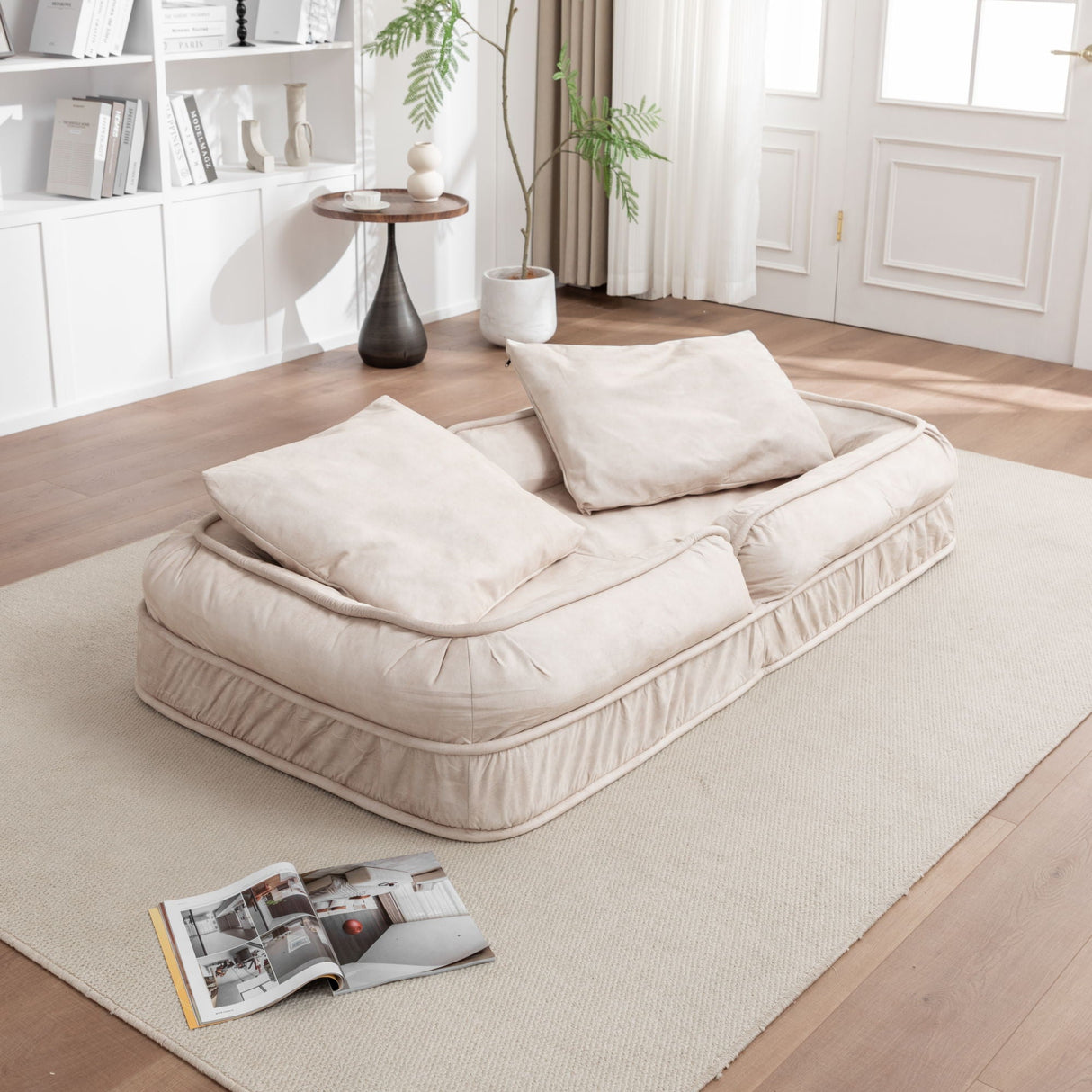 Upholstered Human Dog Bed And Pets, Bean Bag Floor Sofa With Massage Pillow, 5 Adjustable Positions & 2 Soft Pillows