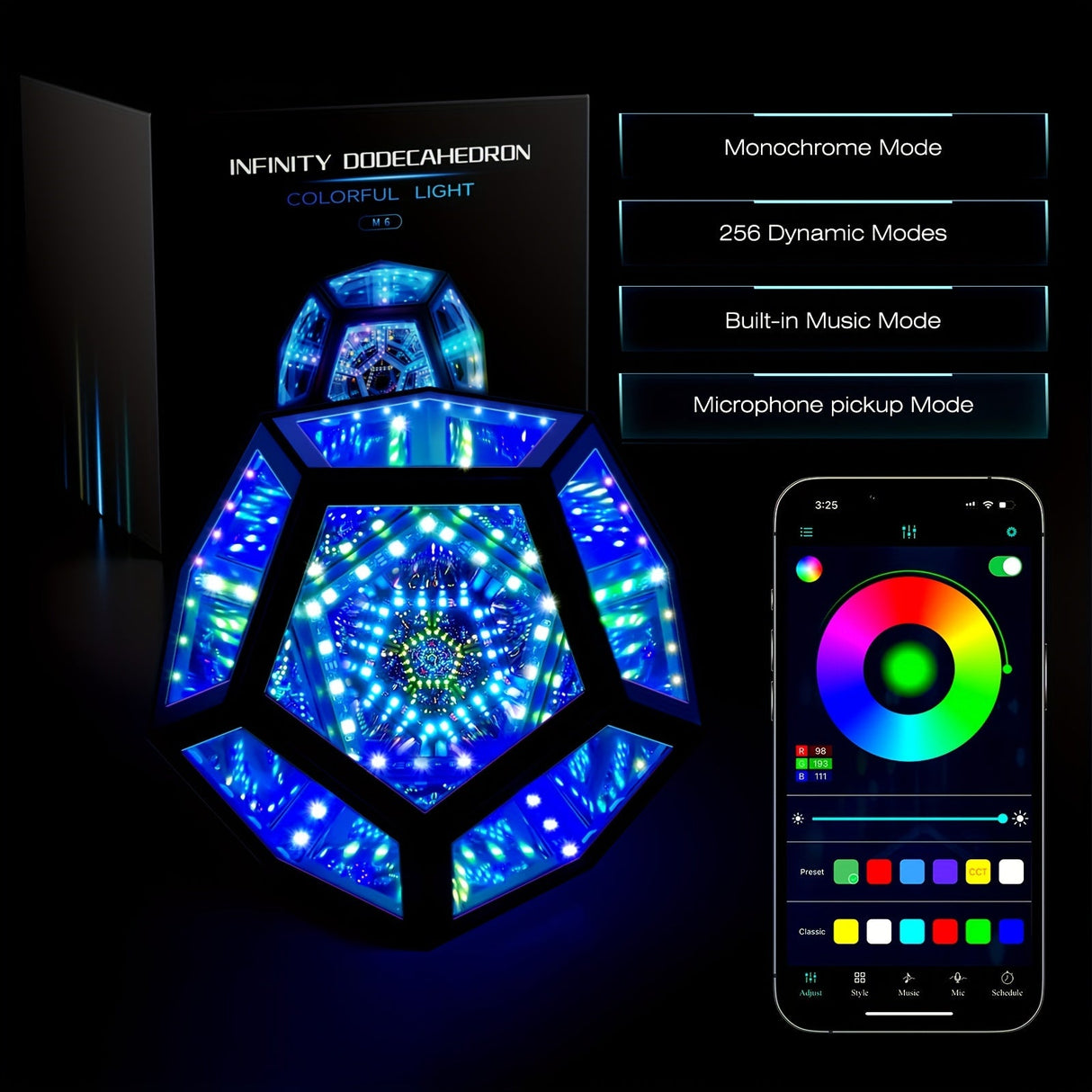 Infinity Mirror Light RGB Dodecahedron Lamp for Gaming Room & Desk Decor