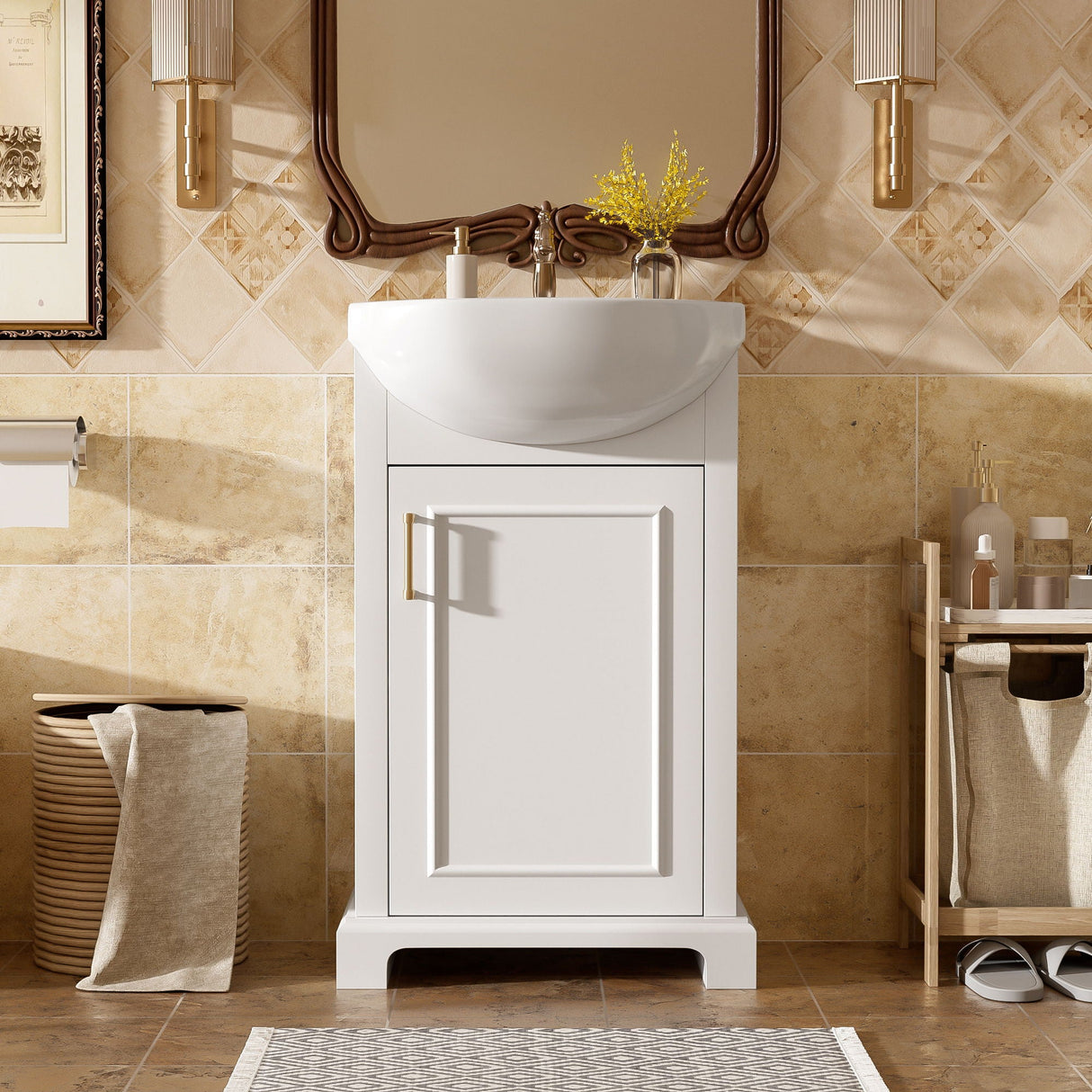 Bathroom Vanity With Bulged Sink, Cabinet, Soft-Close Door, Freestanding Single Unit