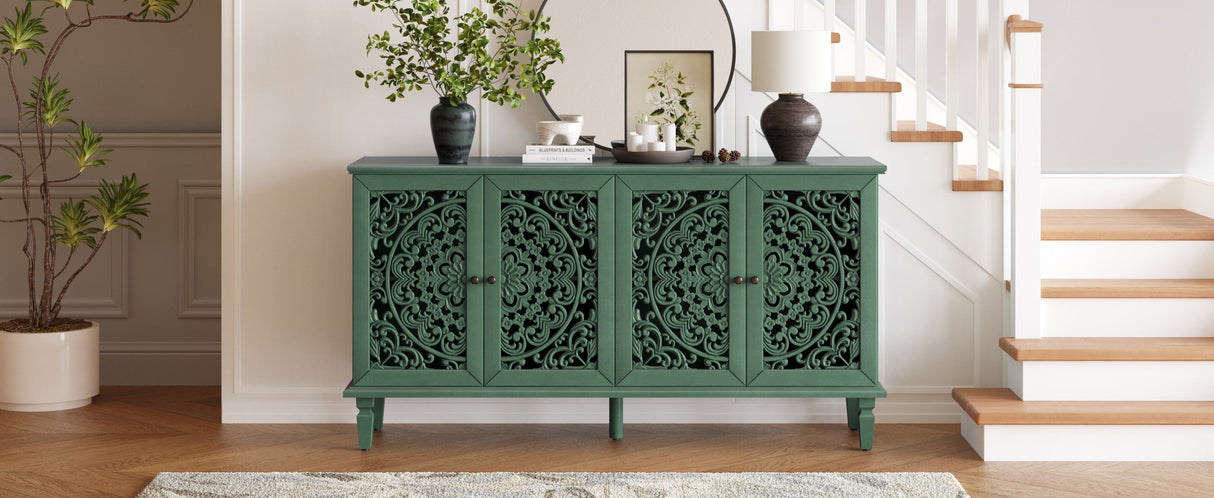 60' Antique Buffet Cabinet with Floral Carvings