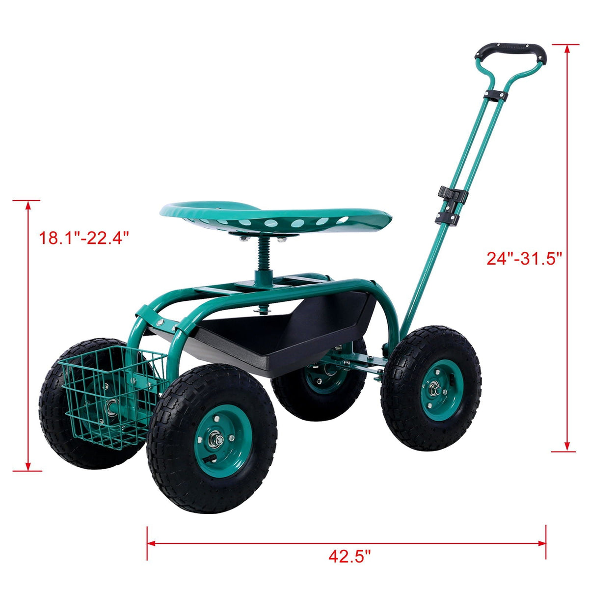 Rolling Garden Scooter Cart With 360° Swivel Seat And Tool Tray