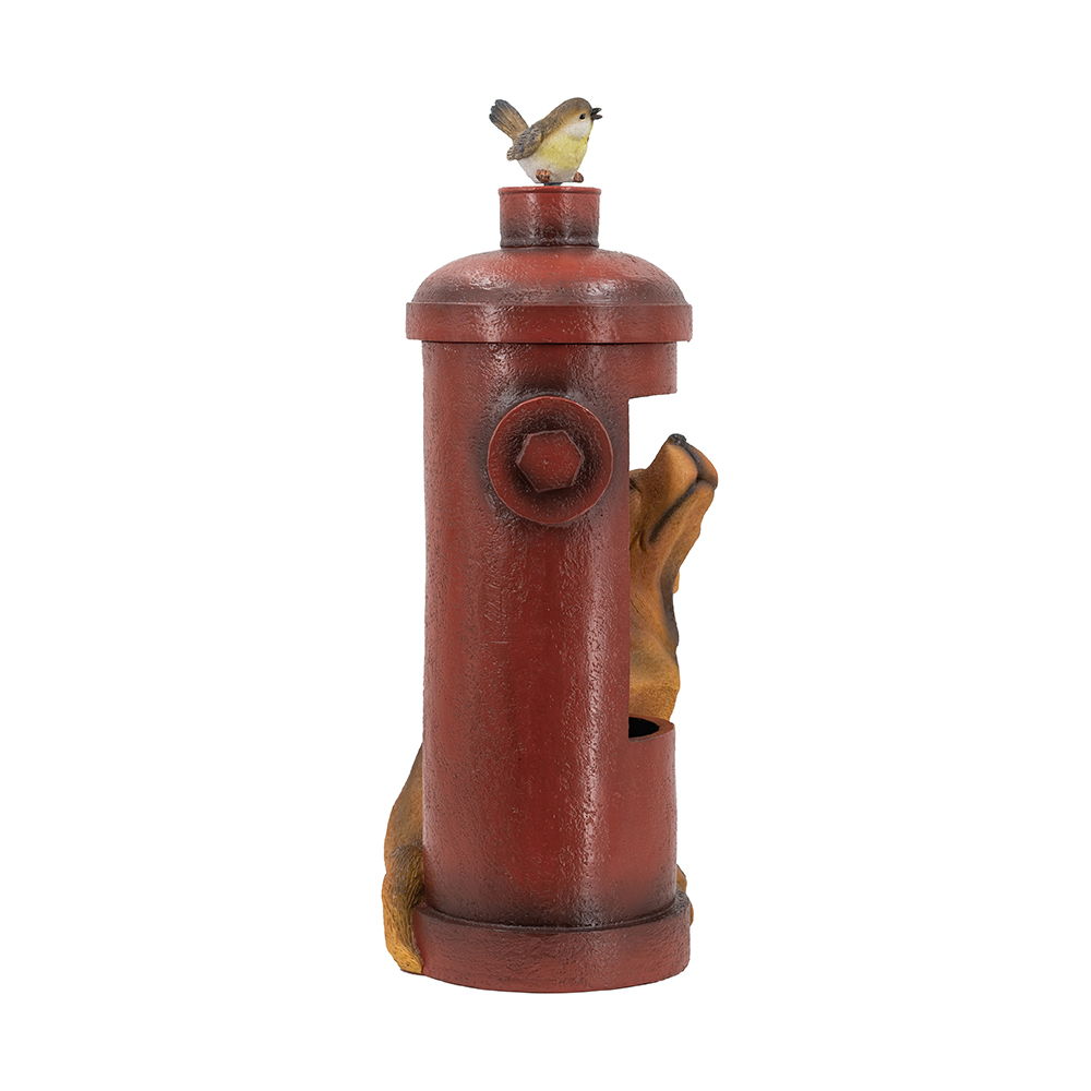 Red Fire Hydrant Water Fountain with Dog and Bird Accents