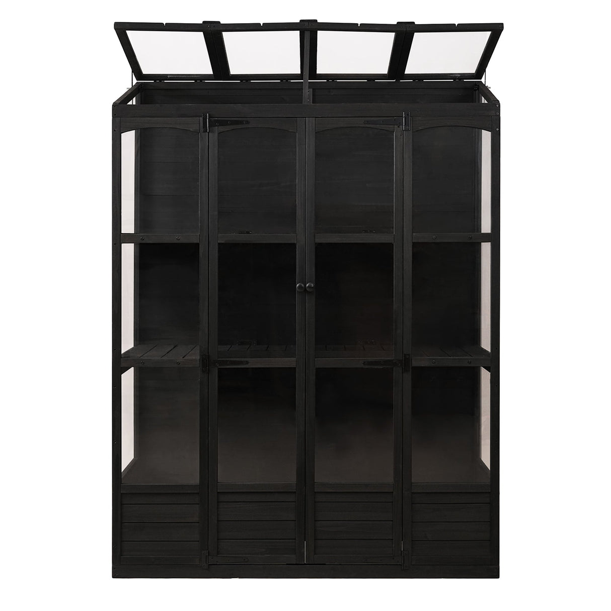 TOPMAX 78-inch Wooden Walk-in Greenhouse with Skylights and Folding Shelves