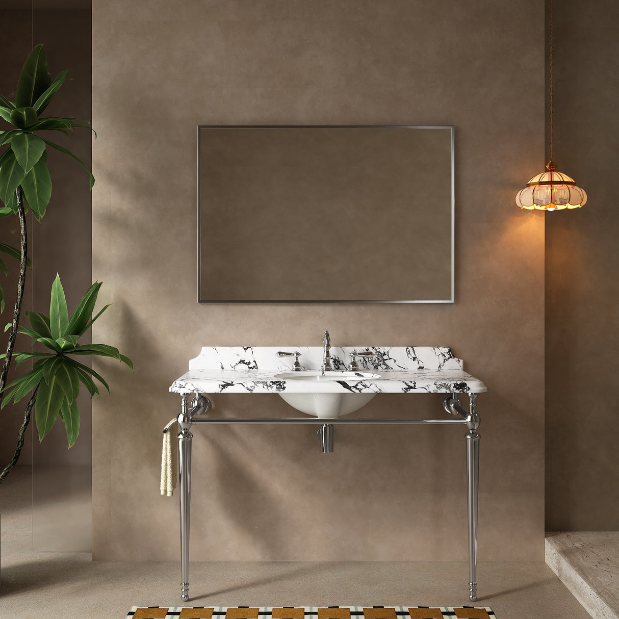 VICI 48" Bathroom Console Sink, Undermount Ceramic Vanity Basin & Panda