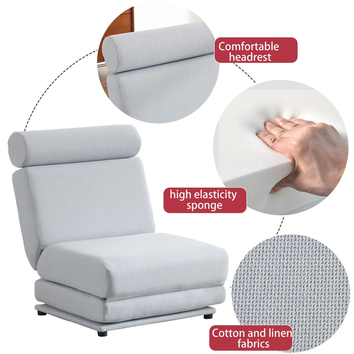 Foldable Single Chair Sofa Bed With Pillow, Easy To Store, Breathable And Wearable