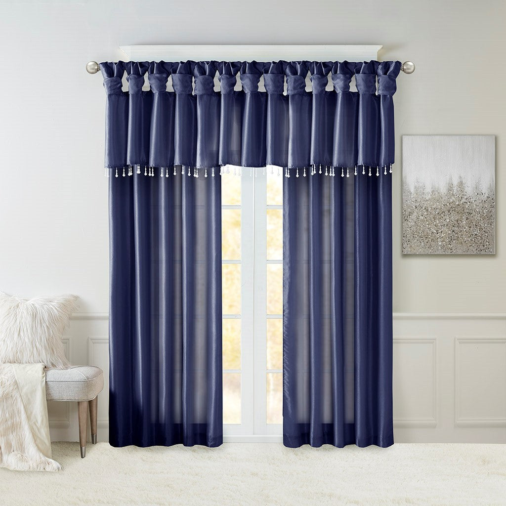 Twist tab lined window curtain panel navy 50x120"