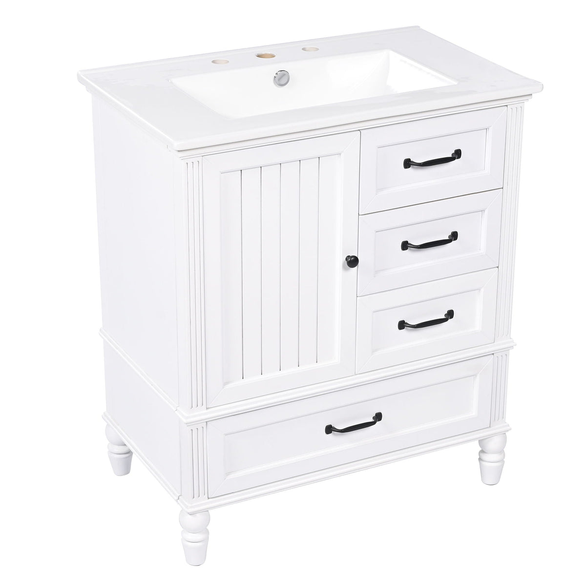 30" Bathroom Vanity With Sink, 3 Drawers, Adjustable Feet
