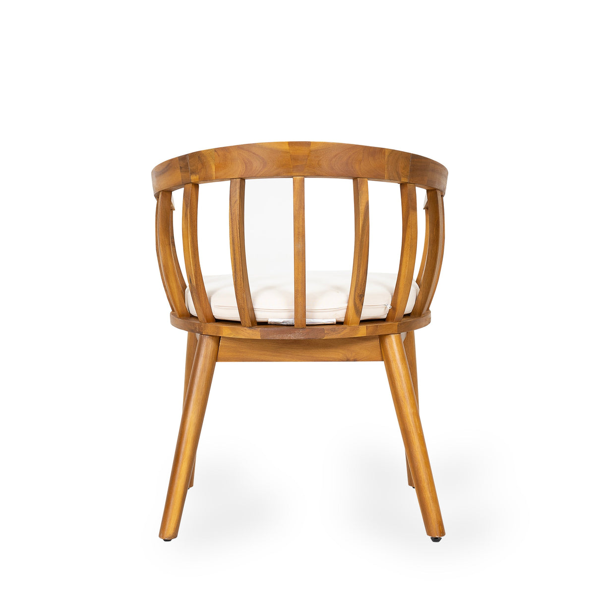 Klismos Dining Armchair Set of 2 with Solid Wood Construction and Curved Backrest in Teak and Beige