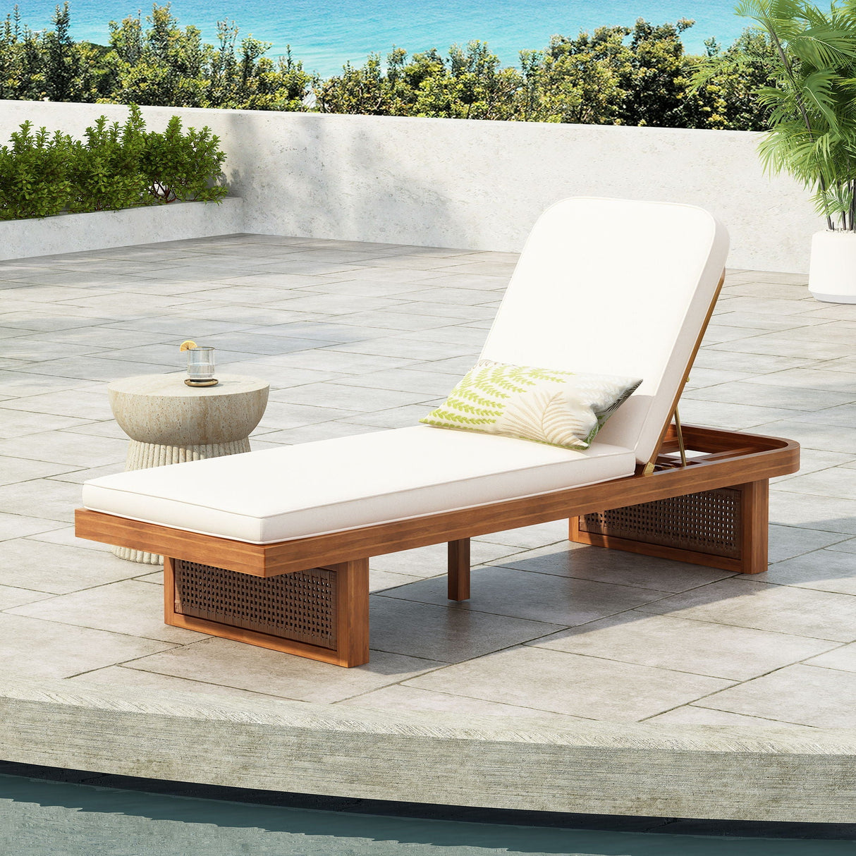 Outdoor Lounge Chair with Acacia Wood Frame and Rattan Weave