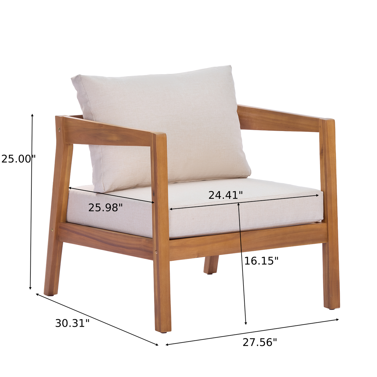 4 Piece Acacia Wood Patio Furniture Set with Soft Cushions