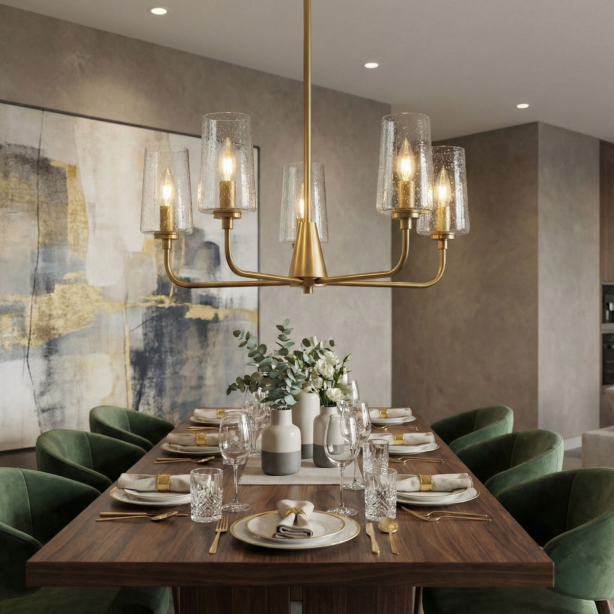 Dazzle - 5 Lights Chandelier With Clear Seeded Satin - Antique Brass / Clear / Gold