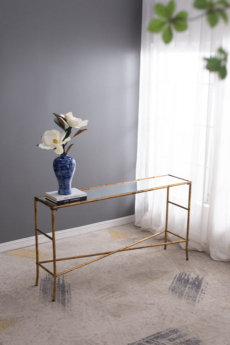 56.5x14x30'-Antique-Gold-Console-Table,-Mirrored-Top-Console-Table