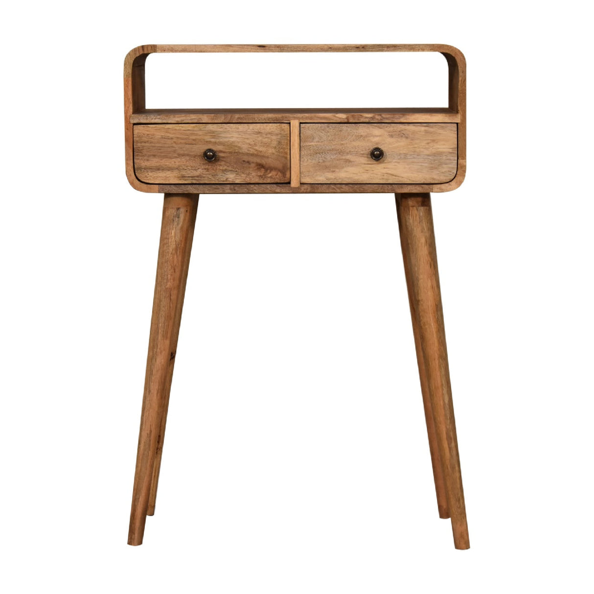 Solid Wood Mini Curved Oak-ish Console Table