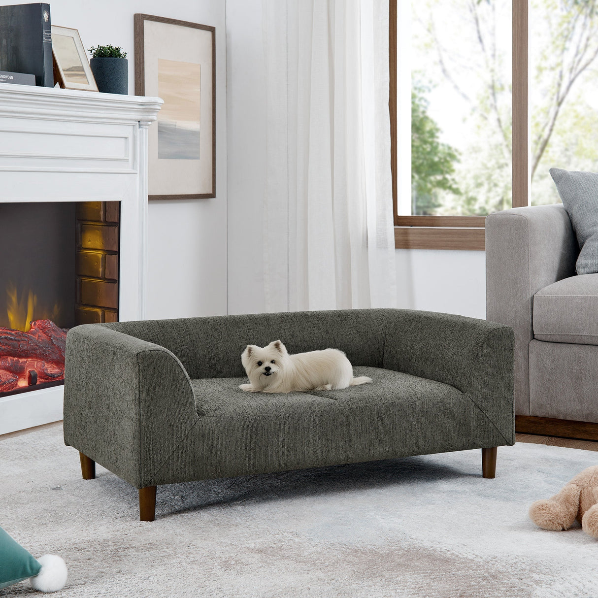 Modern Rectangular Pet Sofa with Backrest and Armrests