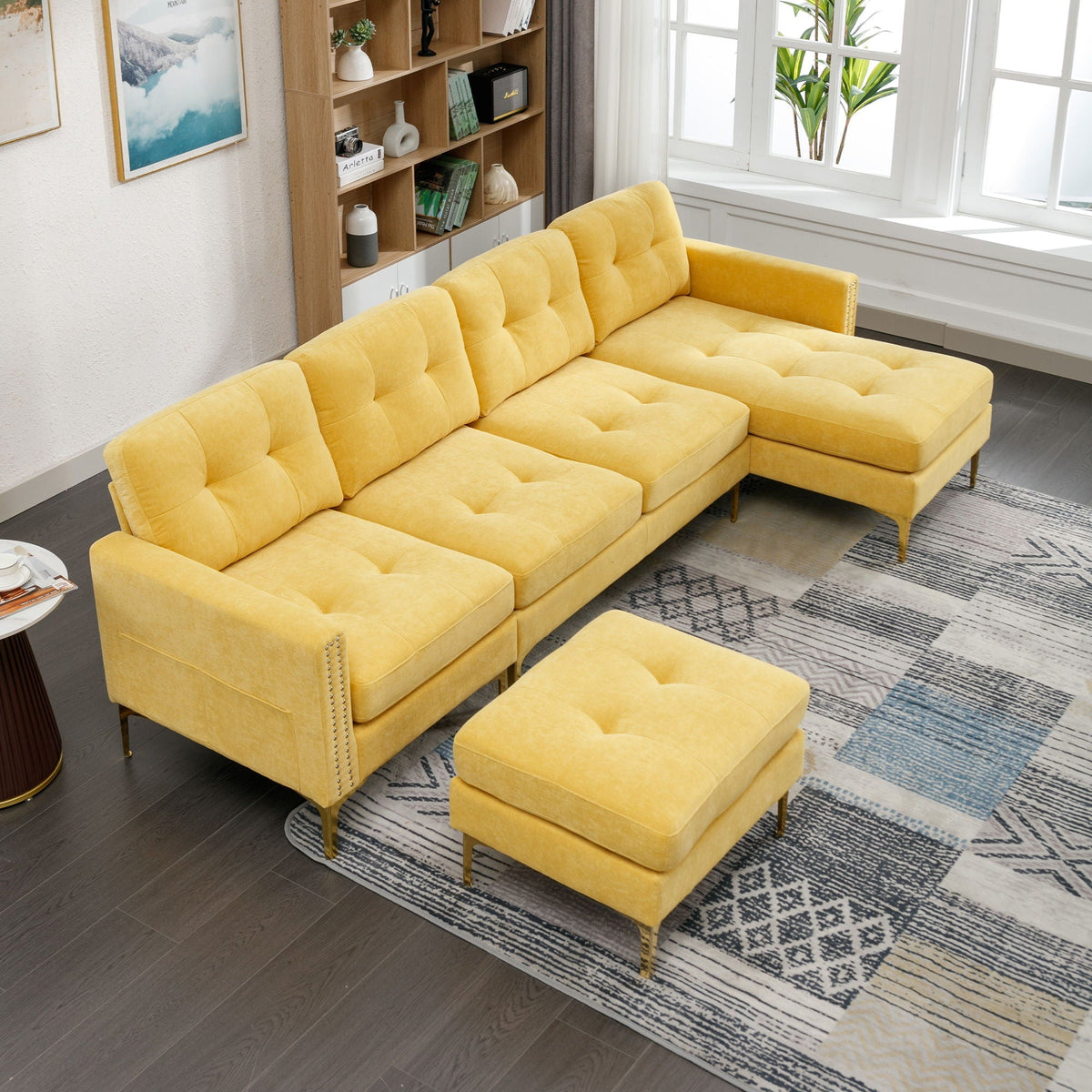 Modern L - Shape Convertible Sectional Sofa With Movable Ottoman