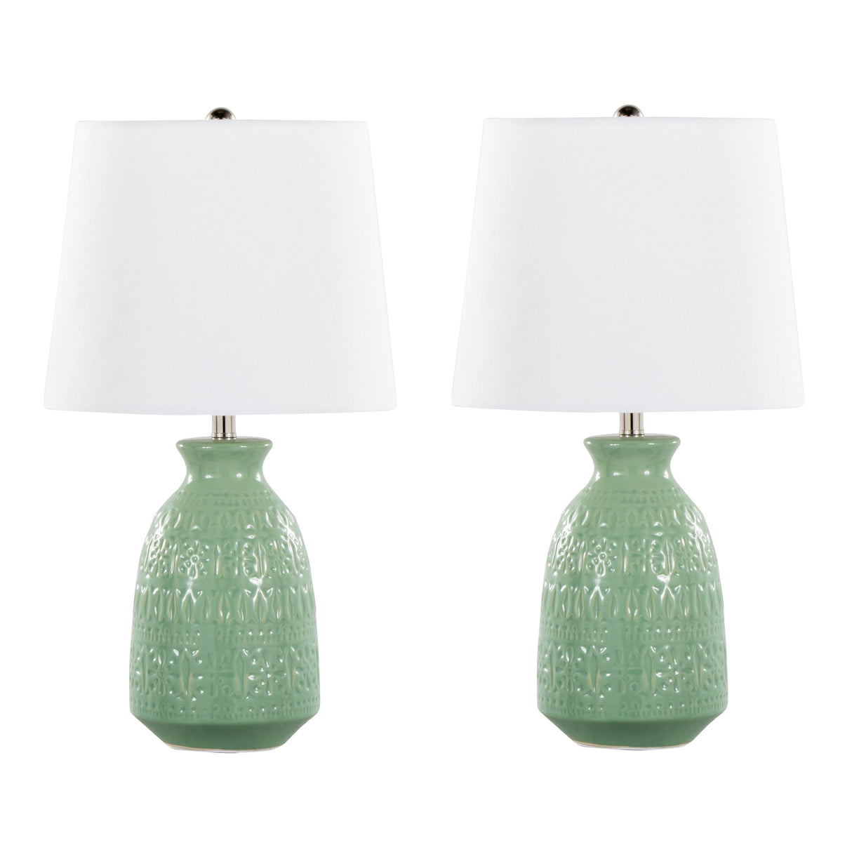 Balconee 20" Ceramic Table Lamp with Vase Shaped Base and Textured Pattern, Set of 2